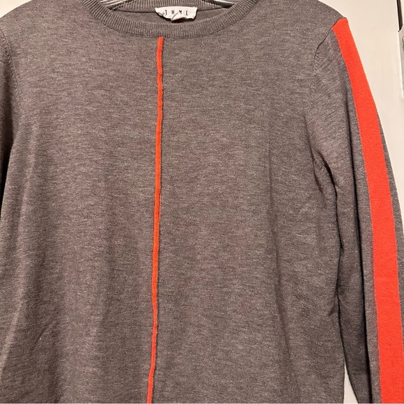 THML gray orange striped long sleeve crewneck sweater size S - Picture 3 of 8
